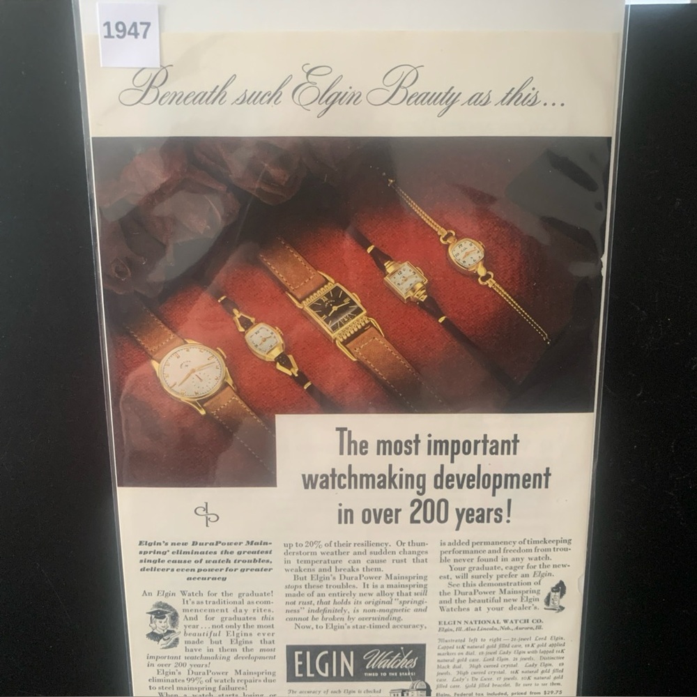 Vintage 1947 Elgin Watches Beneath Such Elgin Beauty as This Ad Advertisement